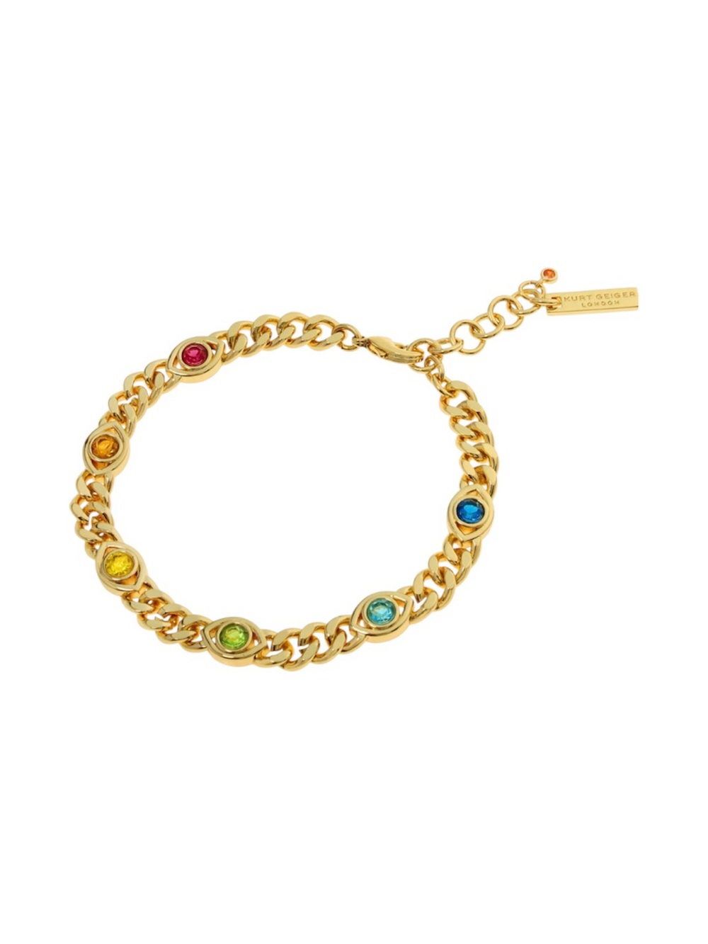 Kurt Geiger Gold-Tone Rainbow Crystal Link Bracelet Evil Eye Chain Bracelet